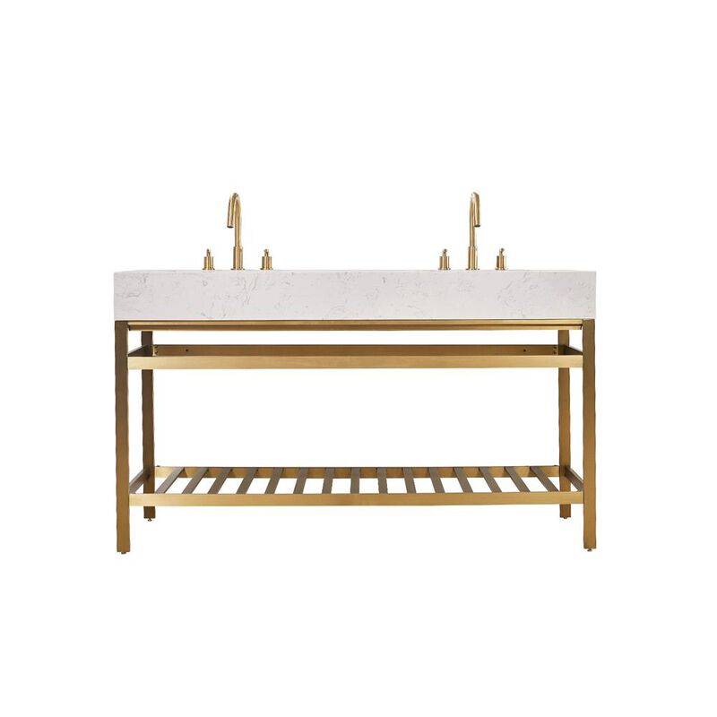 Altair 60 Double Stainless Steel Vanity Console in Brushed Gold without Mirror
