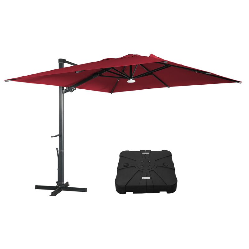 MONDAWE 10 ft. Square Outdoor Cantilever Umbrella Aluminum Frame Tilting Parasol with Detachable Bluetooth LED Light Panel and Weighted Based