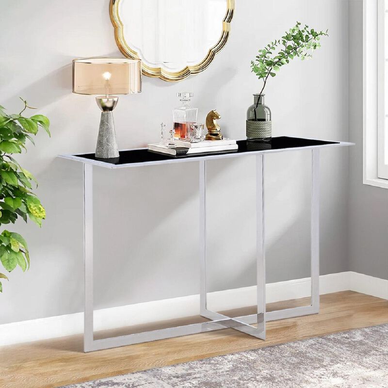 Pasargad Home Luxe Glass & Steel Console Table image number 4