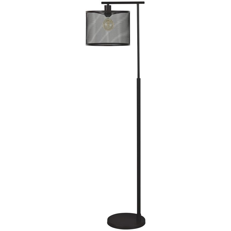 Metal Frame Floor Lamp with Caged Shade, Dark Bronze-Benzara