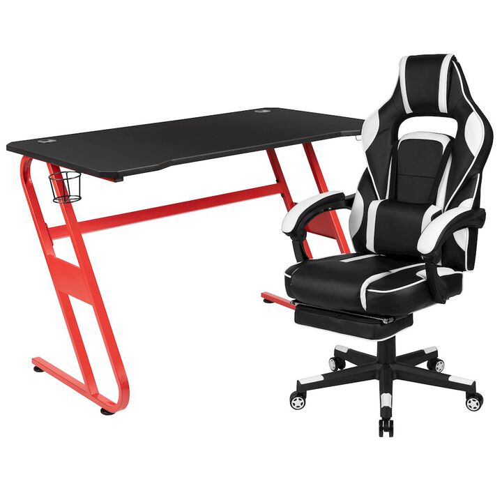 Flash Furniture Red Gaming Desk/Headphone Hook & Reclining Back/Arms Gaming Chair