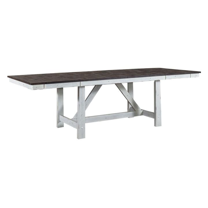 Liberty Furniture Farmhouse Trestle Table in Two Tone White w/ Wood Tone Top