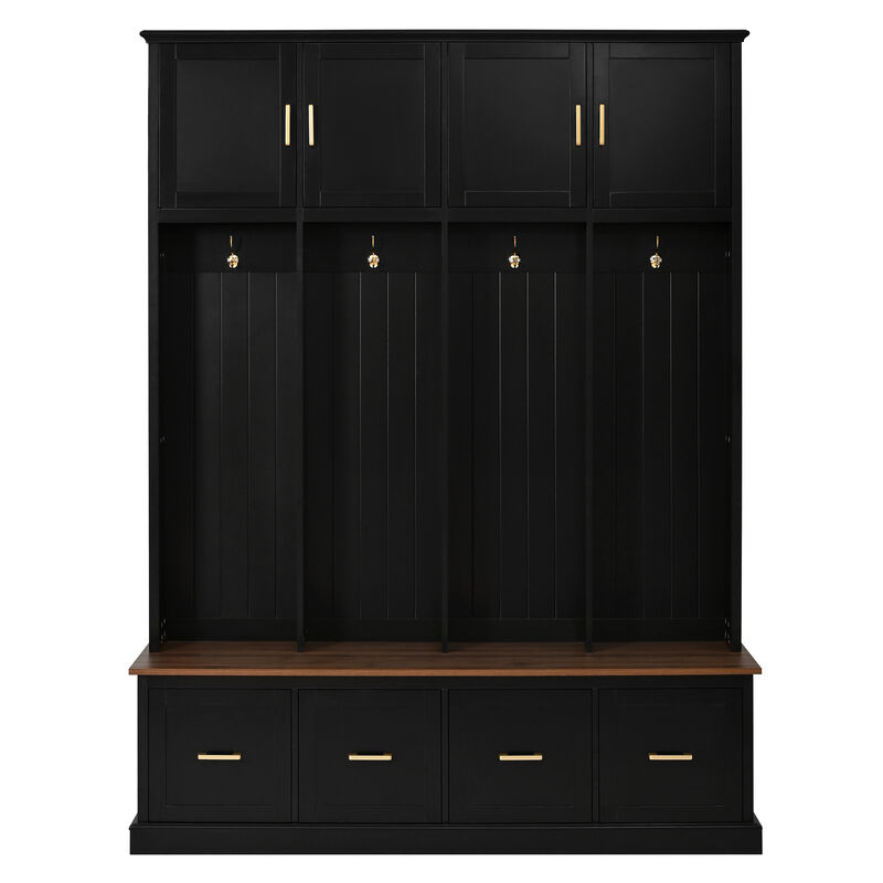 Merax All-in-One Entryway Hall Tree with Hanging Hooks, Upper Cabinet, 3 Drawers & Seating Bench image number 0