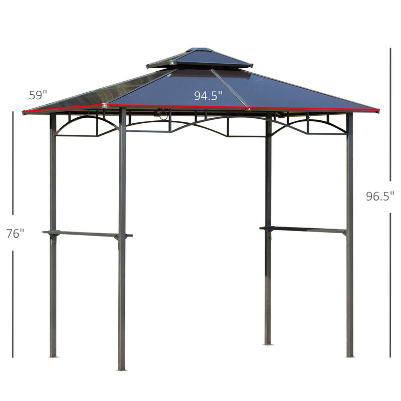 Brown BBQ Shelter: 8'x5' Gazebo with Side Shelves and PC Roof