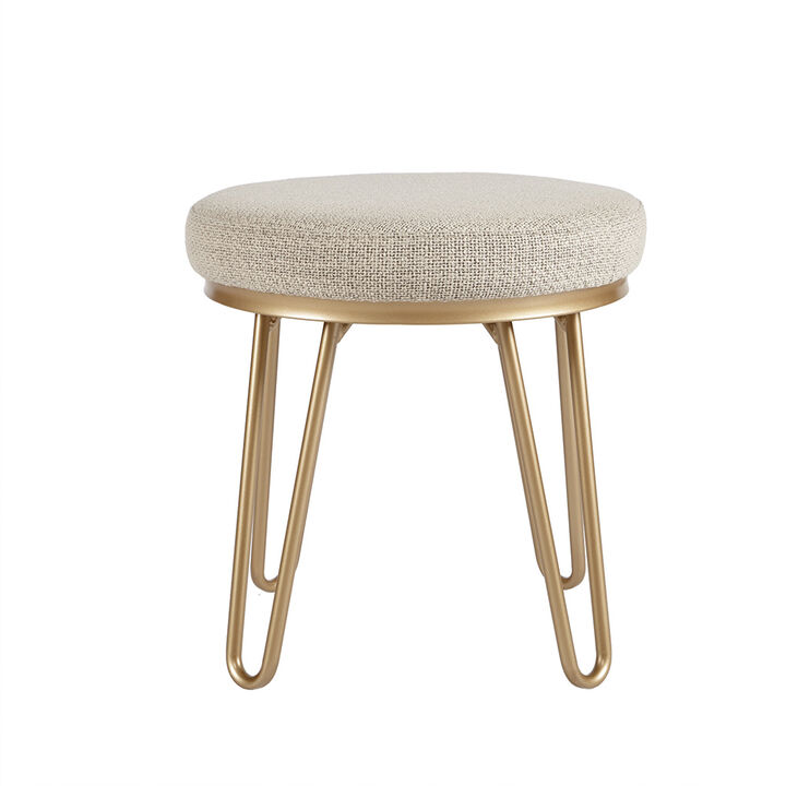 Gracie Mills Cierra Elegant Gold Round Stool with Tan Upholstery