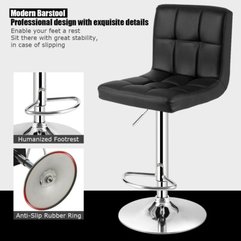 Set of 2 Square Swivel Adjustable PU Leather Bar Stools with Back and Footrest image number 4