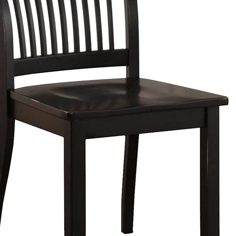 Transitional Style Wooden Side Chair with Slatted Backrest, Set of 2, Black-Benzara