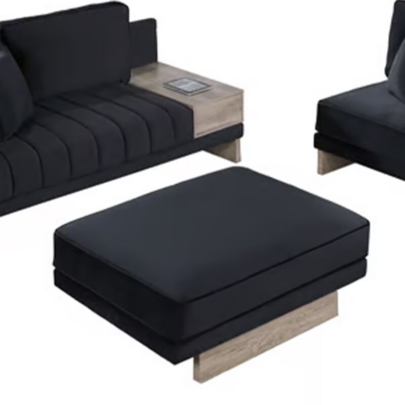 Phsy 123 Inch Modular Sectional Sofa with Storage Table, USB, Black Velvet