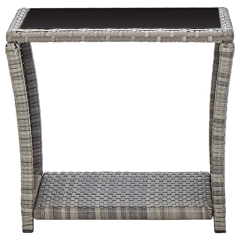 vidaXL Coffee Table Gray 17.7"x17.7"x15.7" Poly Rattan and Glass
