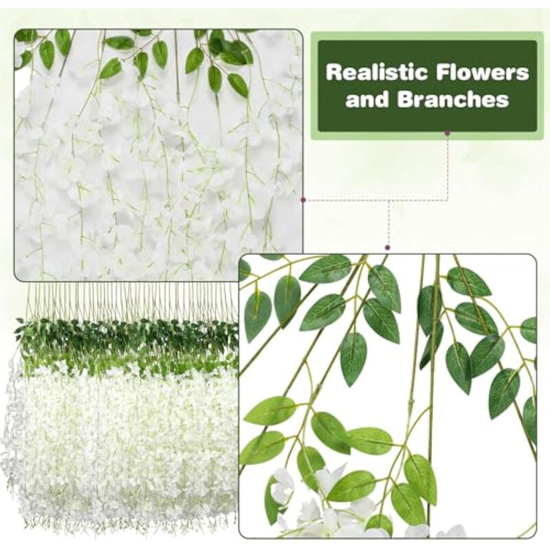 White Artificial Hanging Wisteria Flowers Outdoor Garden Porch Decor image number 3