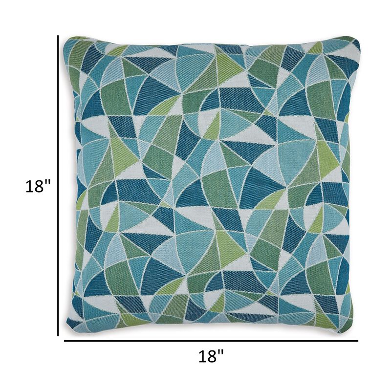 Sery 18 Inch Accent Pillow Set of 4, Indoor Outdoor Woven Geometric, Blue - Benzara