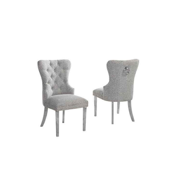 Best Quality Furniture Rich Gray Boucle Fabric And Silver Base Side Chairs (Set Of 2)