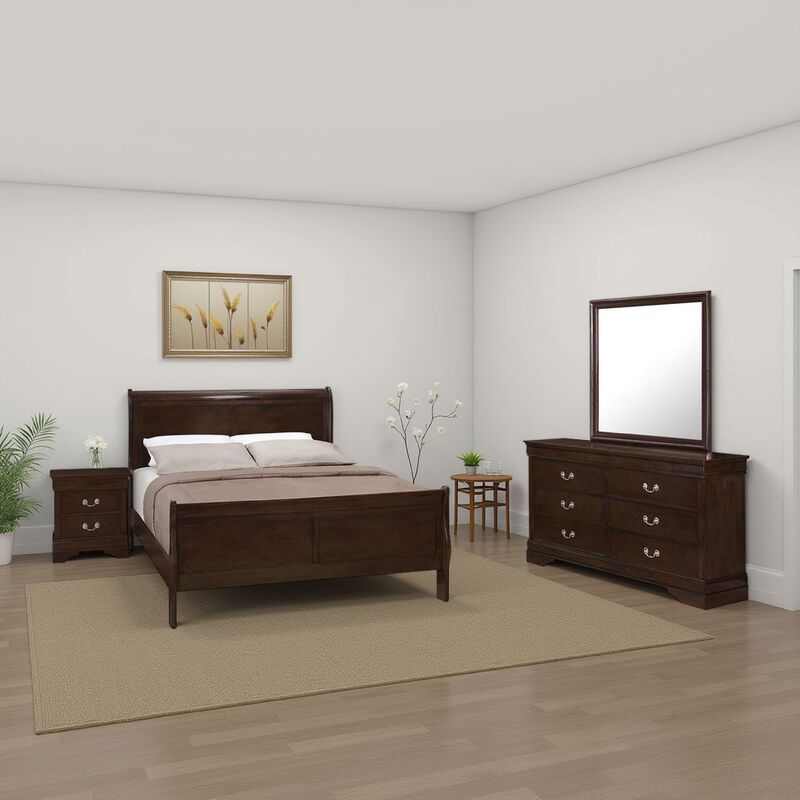 Nim 4pc Twin Size Bedroom Set, Dresser, Dark Brown Sleigh Headboard - Benzara