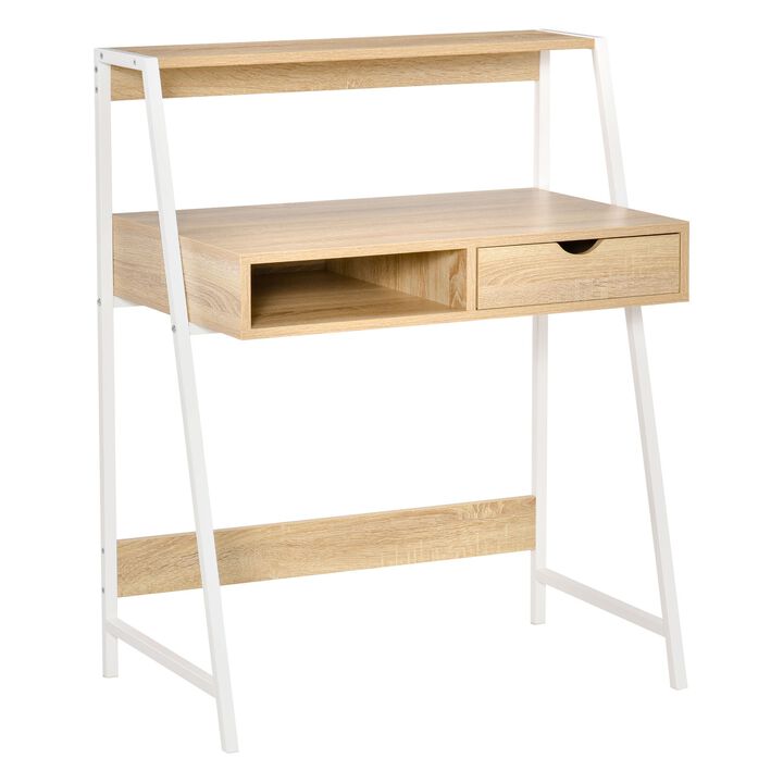 Natural Space Saver: Compact Office Desk with Drawers and Shelves