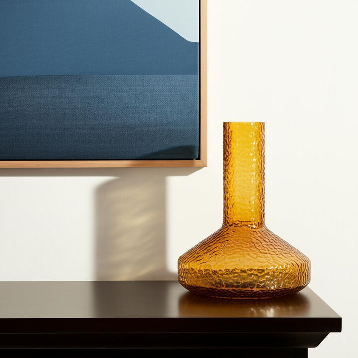 HomeRoots 12" Amber Glass Faceted Table Vase