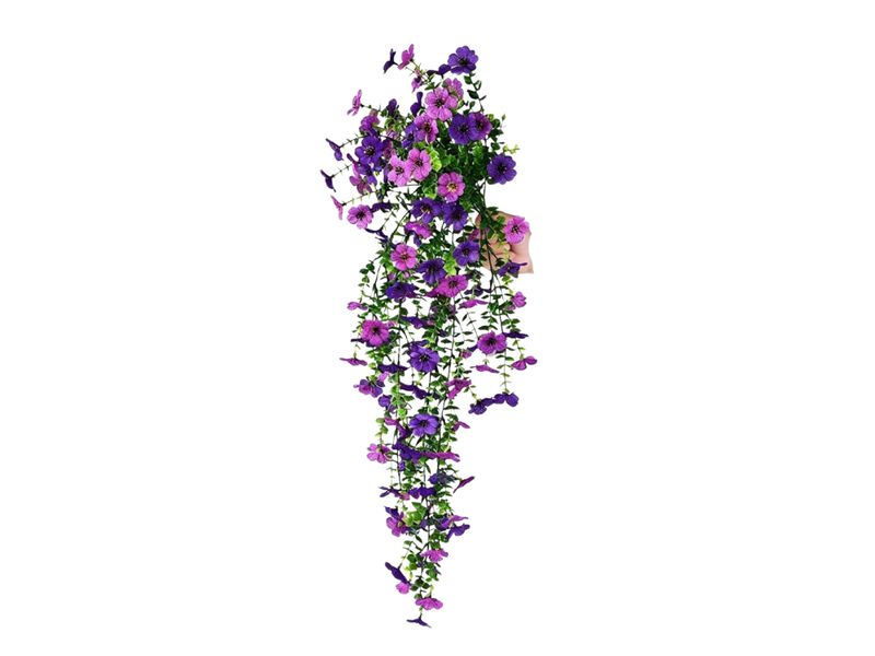 2 Piece Purple Artificial Hanging Daisy Flowers UV Resistant Outdoor Garden image number 0