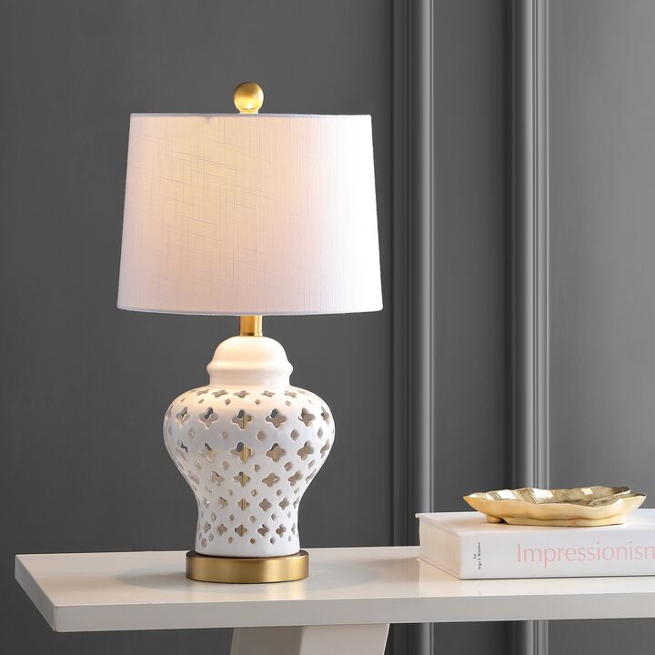 Quatrefoil Pierced Ginger Jar Ceramic/Metal LED Table Lamp