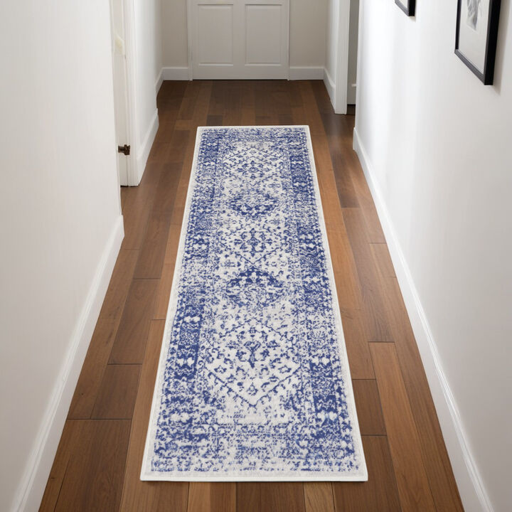 HomeRoots Geometric Distressed Non Skid Runner Rug