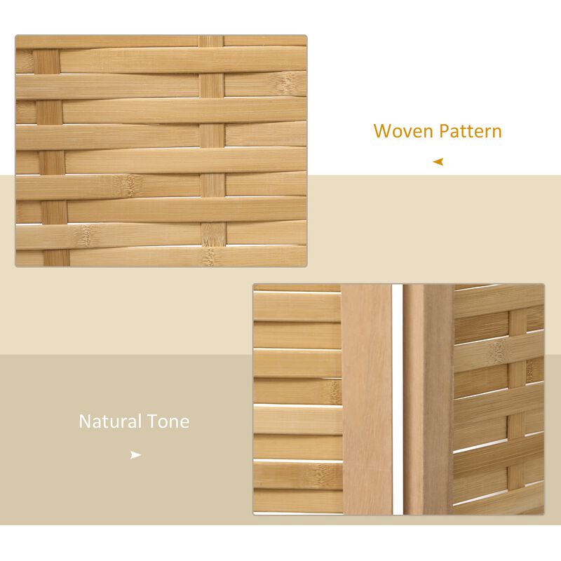 Natural Tall Partition: 4-Panel Bamboo Room Divider for Home Office