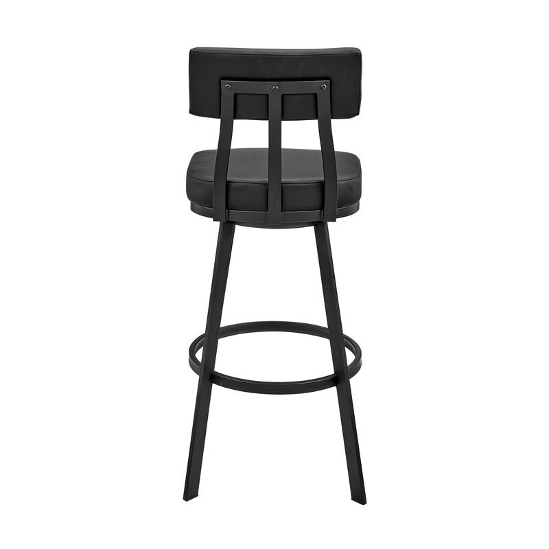 Jinab Swivel Stool in Black Metal with Black Faux Leather