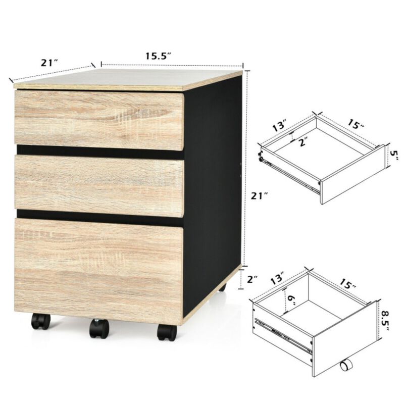 3-Drawer Mobile File Cabinet for Home Office