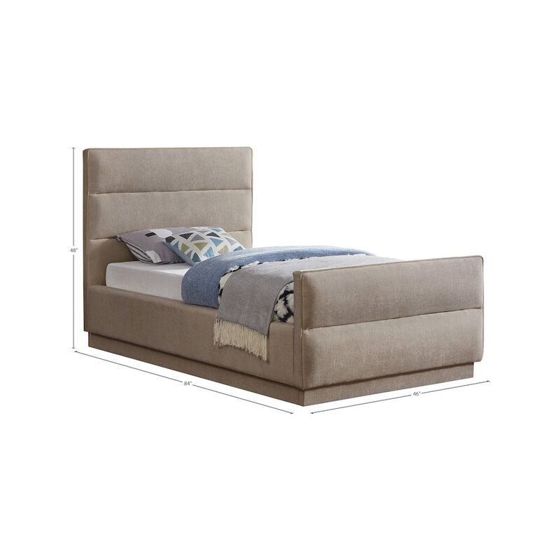 Meridian Furniture Paxton Beige Chenille Fabric Twin Bed