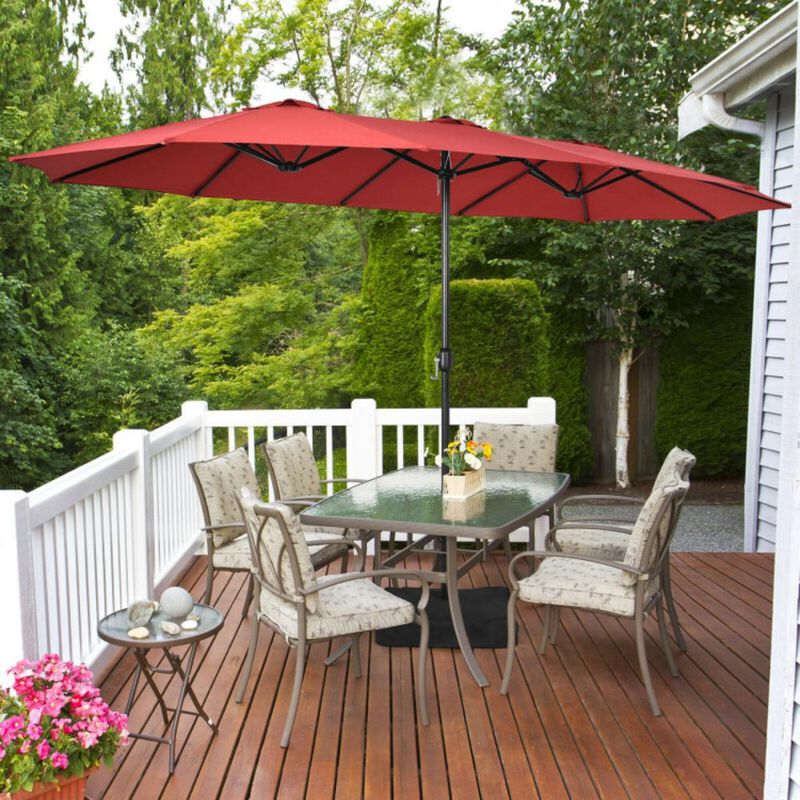 Hivvago Double-Sided Twin Patio Umbrella with Crank and Base