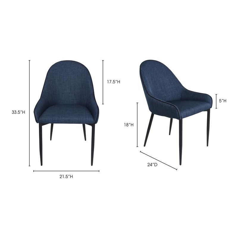 Moe's Home Collection Lapis Dining Chair Dark Blue-Set Of Two