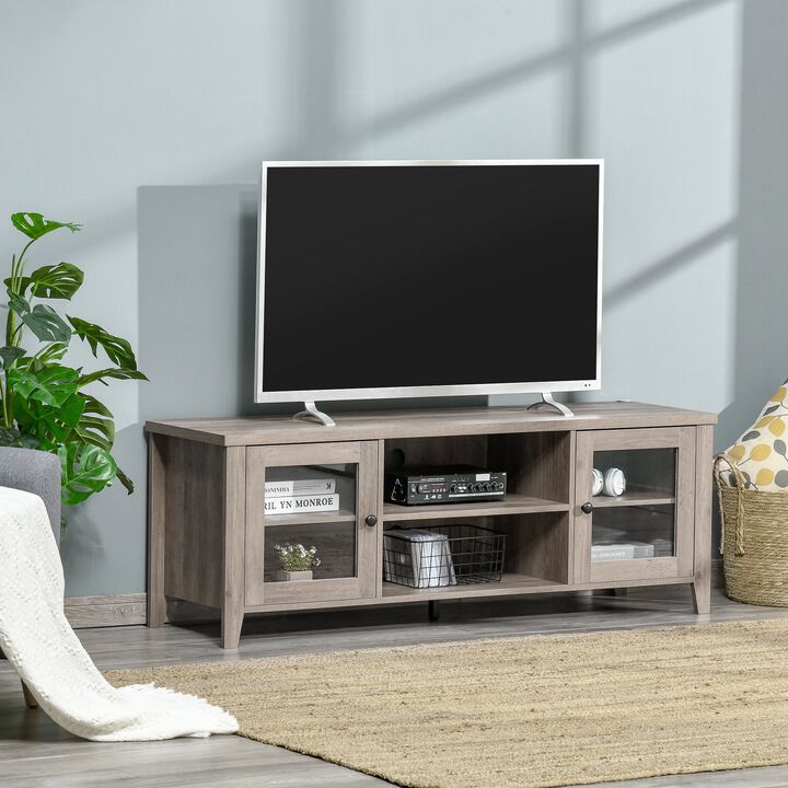 Modern TV Stand, Entertainment Center with Shelves and Cabinets for Flatscreen TVs up to 60" for Bedroom, Living Room, Grey Wash