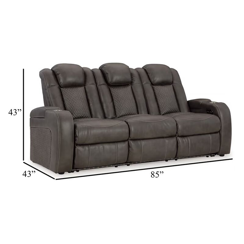 Fynne LED Power Reclining Sofa, USB Charger, Gray Faux Leather 85 Inch image number 5