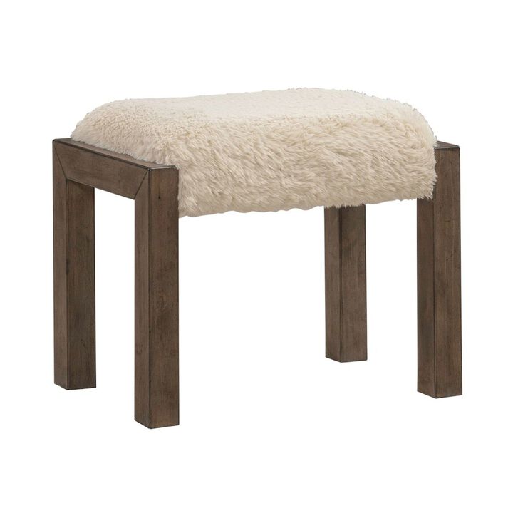 Liberty Furniture Broadmore Upholstered Console Stool - Faux Sheepskin - Cobblestone Brown