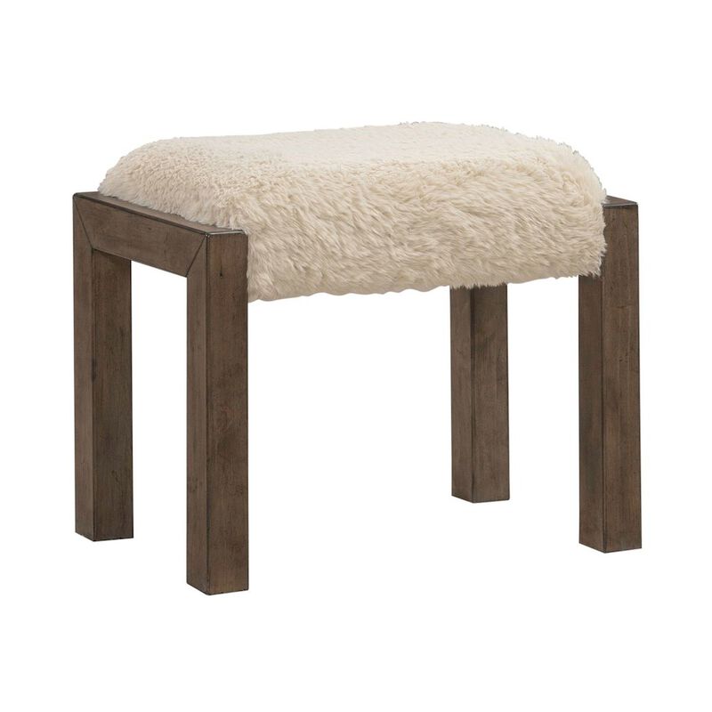 Liberty Furniture Broadmore Upholstered Console Stool - Faux Sheepskin - Cobblestone Brown image number 0