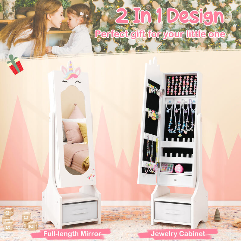 Princess Vanity Table and Stool Set for Kids with Mirror and Jewelry Storage image number 6