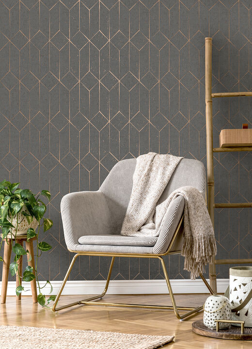 Hayden Charcoal Concrete Trellis Wallpaper