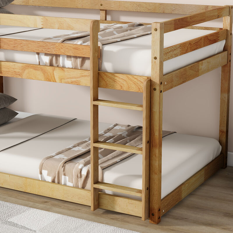 Whisen Twin over Twin Solid Rubber Wood Low-Profile Bunk Bed with Integrated Ladder and Reinforced Slat Platform image number 5