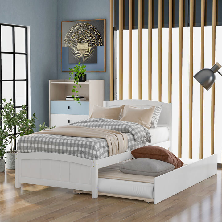 Whisen Modern Design Twin Size Platform Bed with Trundle - White