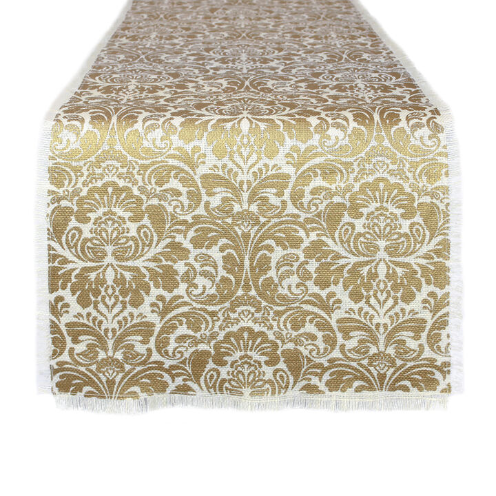 108" Gold and White Damask Table Runner