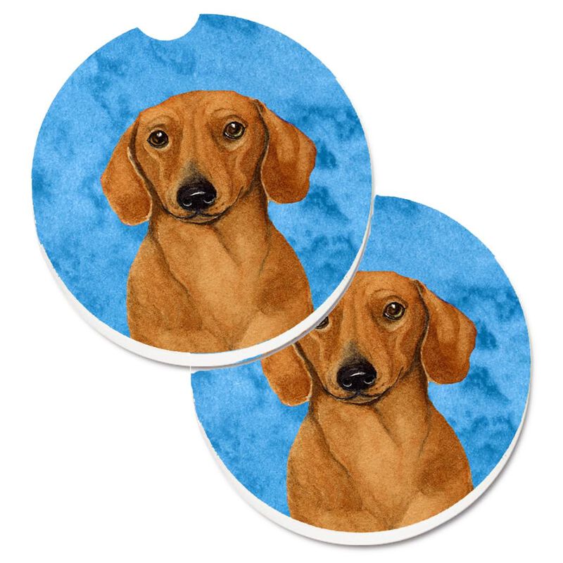 Caroline's Treasures Blue Dachshund Set of 2 Cup Holder Car Coasters LH9357BUCARC, 2.56, Multicolor image number 0