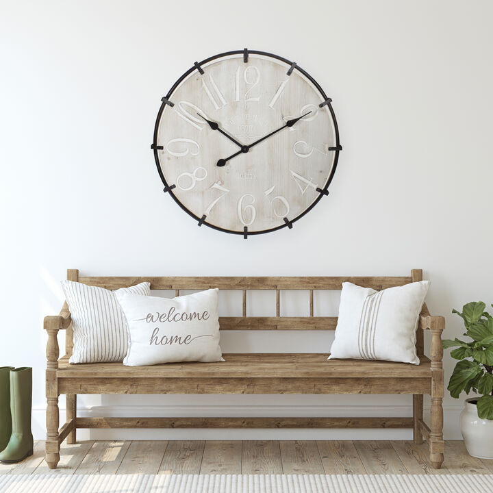 23.5" Black Metal and Wood Country Rustic Round Wall Clock