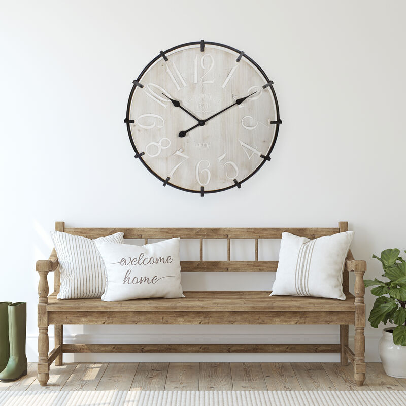 23.5" Black Metal and Wood Country Rustic Round Wall Clock