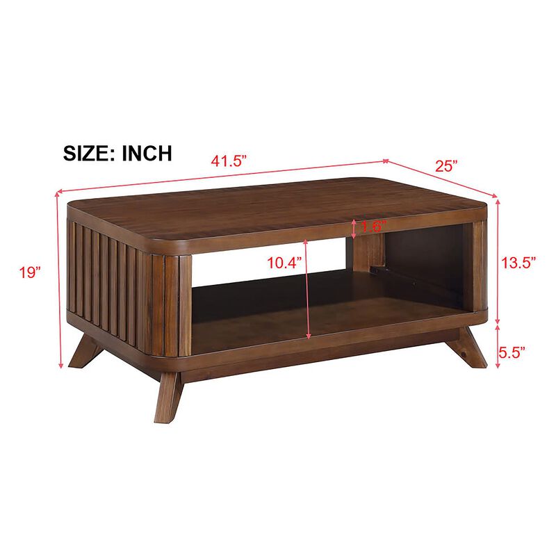 Mondawe 41.5-Inch Solid Wood Coffee Table, Rectangular Central Coffee Table With Open Storage Rack