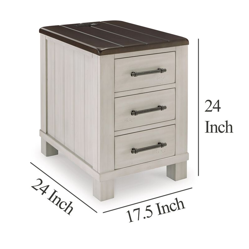 Barb Chairside End Table, 3 Drawers, 24 Inch Glazed Gray Acacia Wood