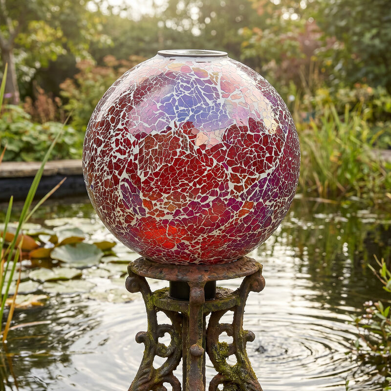Sunnydaze Pearl Pink Mosaic Gazing Ball with Solar Light - 10 in image number 1