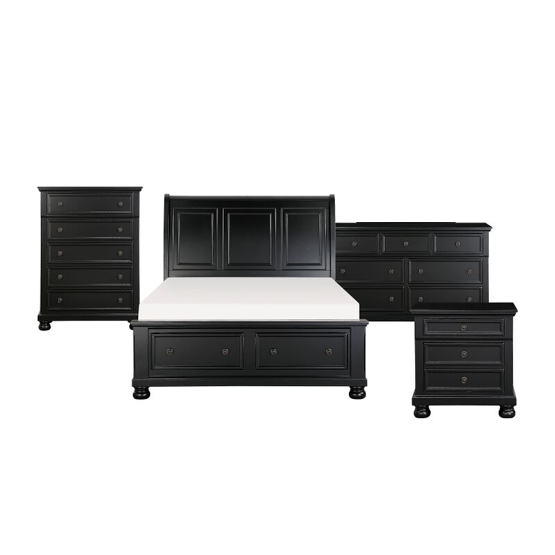 Queen Size Bedroom Set, Traditional Carved Wood Design, Black Finish, 4-Piece Set with Bed, Nightstands and Dresser image number 0