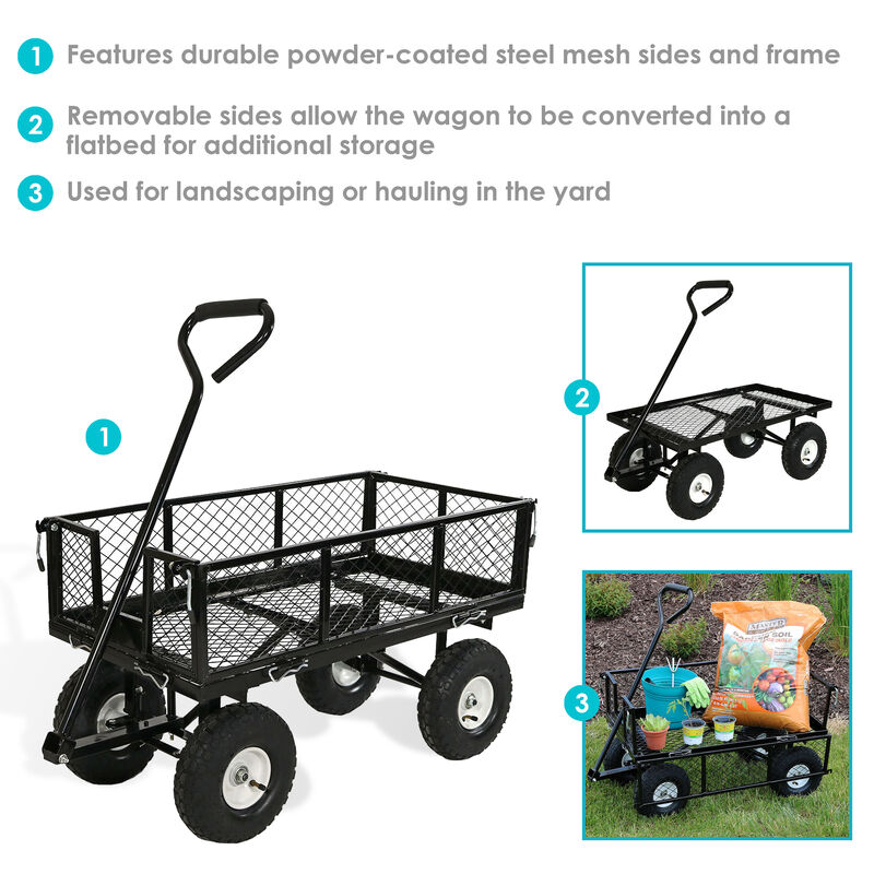 Sunnydaze Small Heavy-Duty Steel Garden Cart with Removable Sides