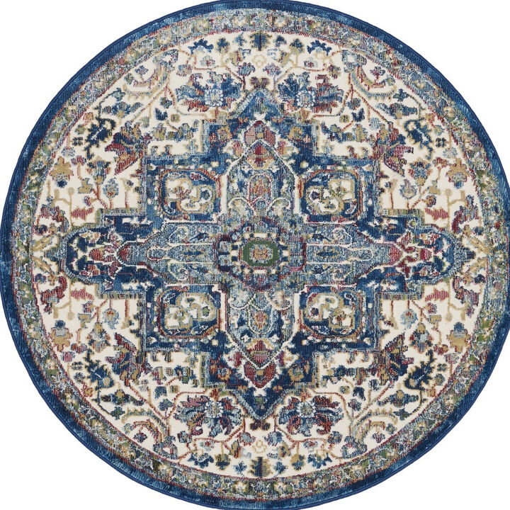 HomeRoots Floral Medallion Distressed Non Skid Round Rug