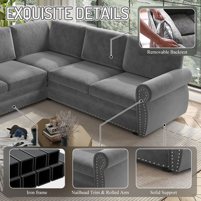 Zidkop 118" L-Shaped Sectional Sleeper Sofa image number 9