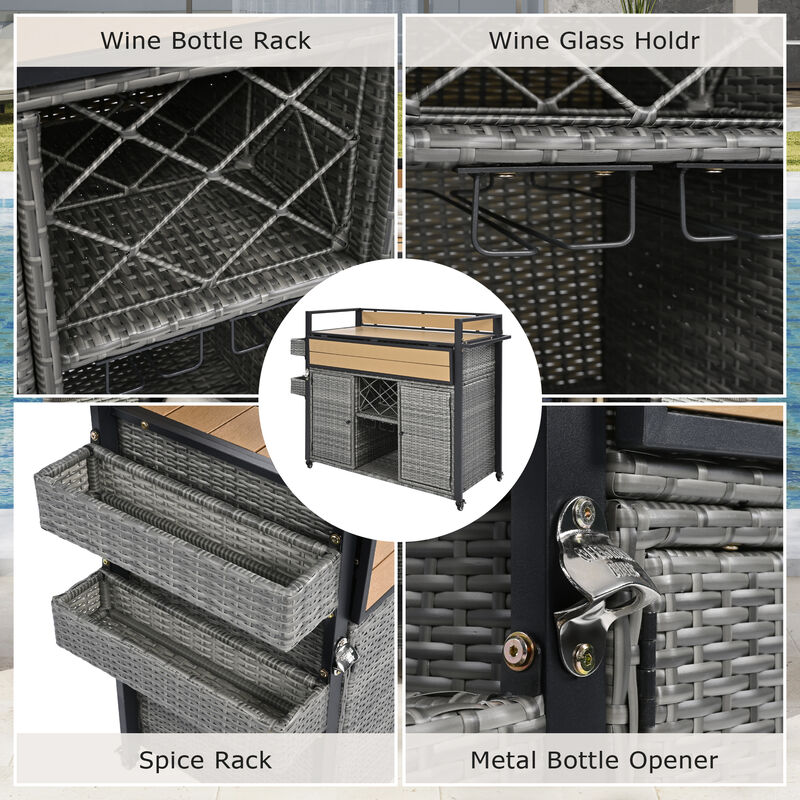 Merax Wicker Outdoor Rolling Kitchen Island