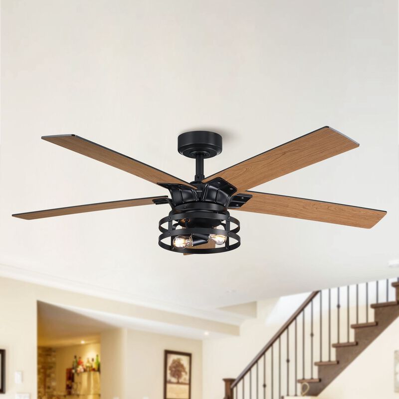 52 in. Modern Matte Black Reversible Blades Ceiling Fan with Light and Remote