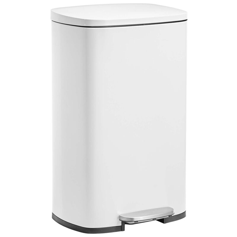 13 Gallon Step Trash Can with Hinged Lid White Kitchen Waste Bin image number 0
